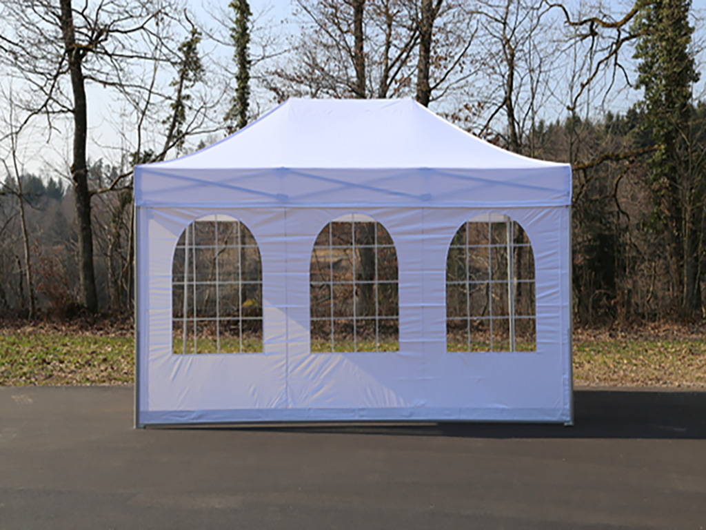 Seitenwand leihen 4.5m mit Bogenfenster Weiss